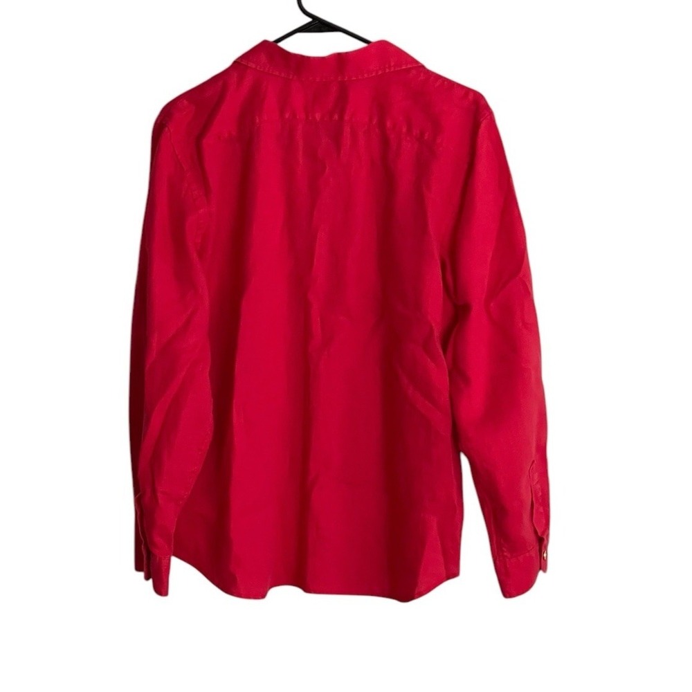 Chaps Classics 100% Linen Shirt XLP Red Long Sleeve Gold Buttons - Picture 2 of 6